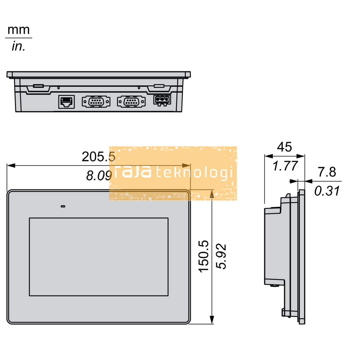 HMIET6400 - 7" wide screen touch panel, Harmony ET6, 16M colors, COM x 2, ETH x 1, USB host / device, RTC, DC24V #2