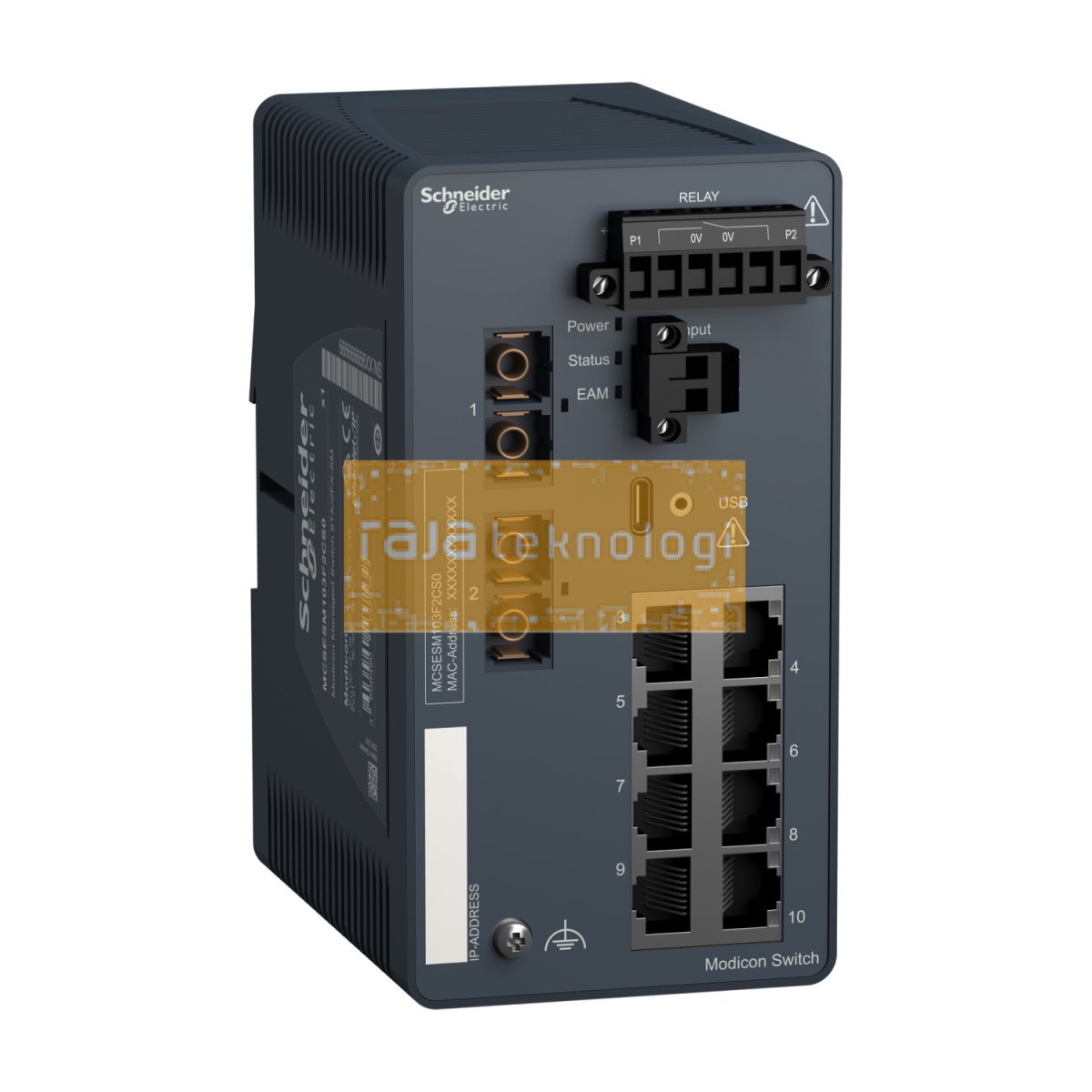 MCSESM103F2CS0 - Network switch, Modicon Networking, managed, 8 ports for copper with 2 ports for fiber optic, singlemode